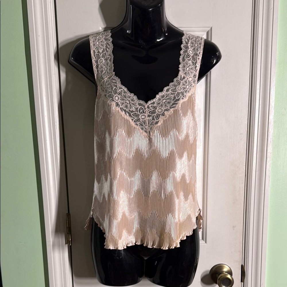 Perla Blush Pink Vintage Lace Trimmed Camisole Cami Sexy Top Lingerie US Size L